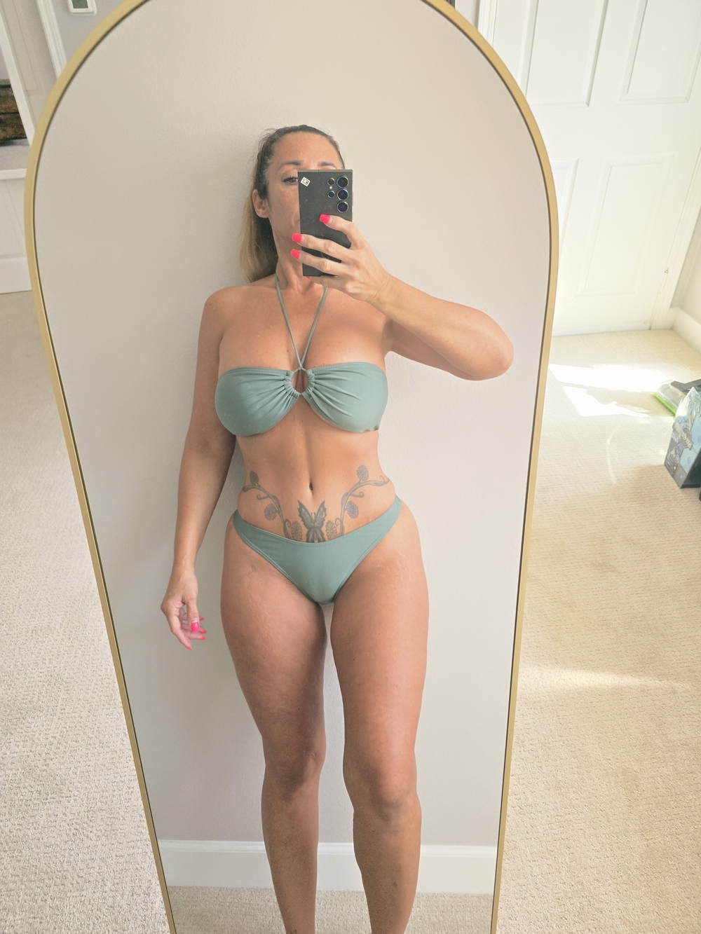 Pg10 #8 Sage Green Ring-Detail Bandeau Bikini Set